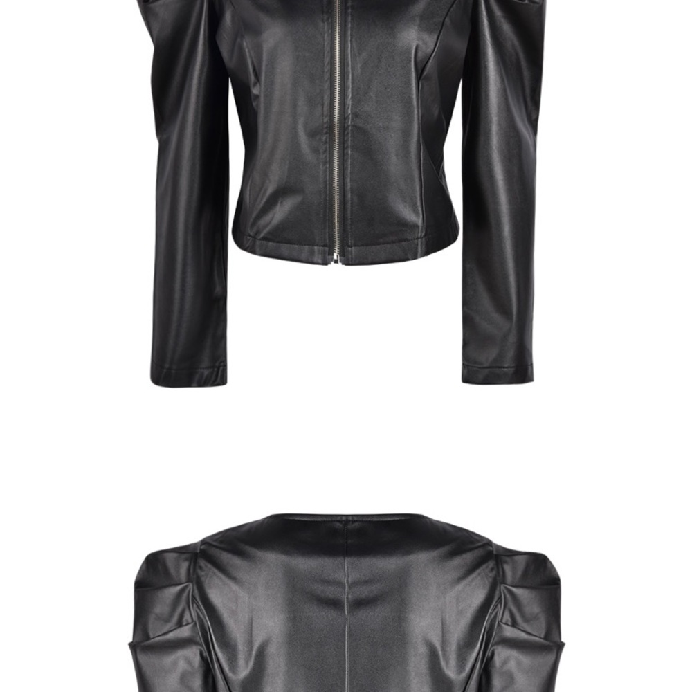❤️med faux leather jacket with classy puff shoulder(used) in mint condition - Picture 3 of 4